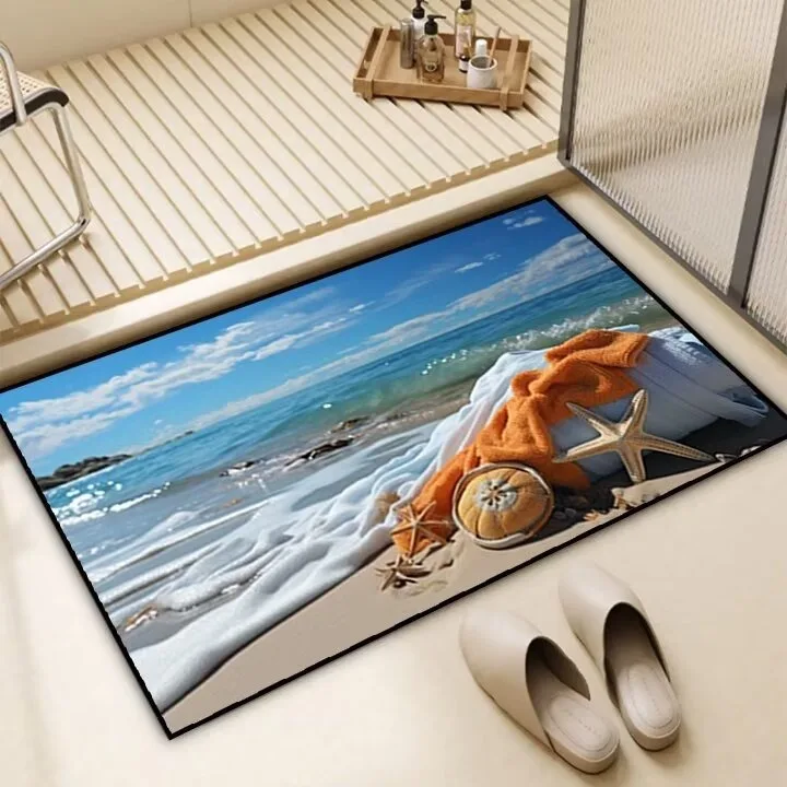 Beach Pattern Home Decor Bathroom Absorbent Floor Mat Living Room Entrance Entrance Floor Mat Bedroom Kitchen Entrance Carpet