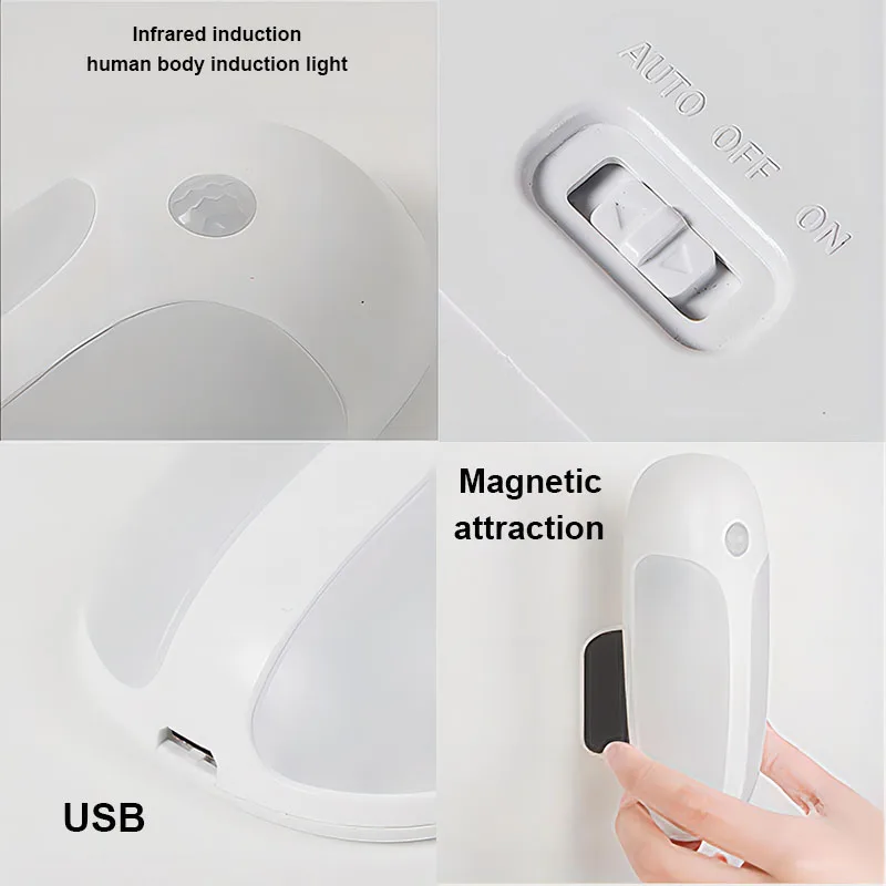 LED Motion Sensor Night Light Firefly Human Body Sensing Corridor Lamp USB Rechargeable Wireless Magentic Kitchen Closet Light