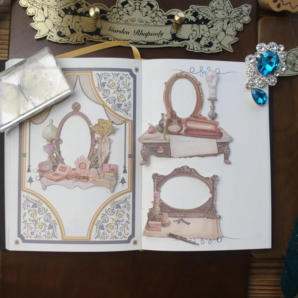 

15pcs Princess's Handmade Workshop Flower Basket Dressing Table Hard Paper Sticker Scrapbooking DIY Gift Label Decoration Tag