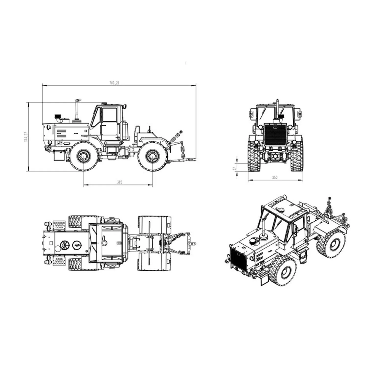 T150K 1/12 RC Metal Hydraulic Tractor Painted Assembled Remote Control Agricultural Trucks Cars FlySky I6S Light Sound ESC Model