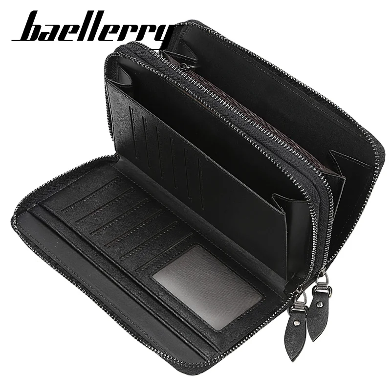 Baellerry Men's Large Capacity Long Wallet Clutch Handbag Business Multi Double Zipper Phone Bag Item Storage Organizer
