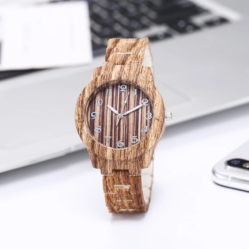 

Bamboo Pattern Couple Watch Quartz Wood Grain Light Coffee Suitable Occasion Women Men Unisex PVC Strap Durable Material Perfect