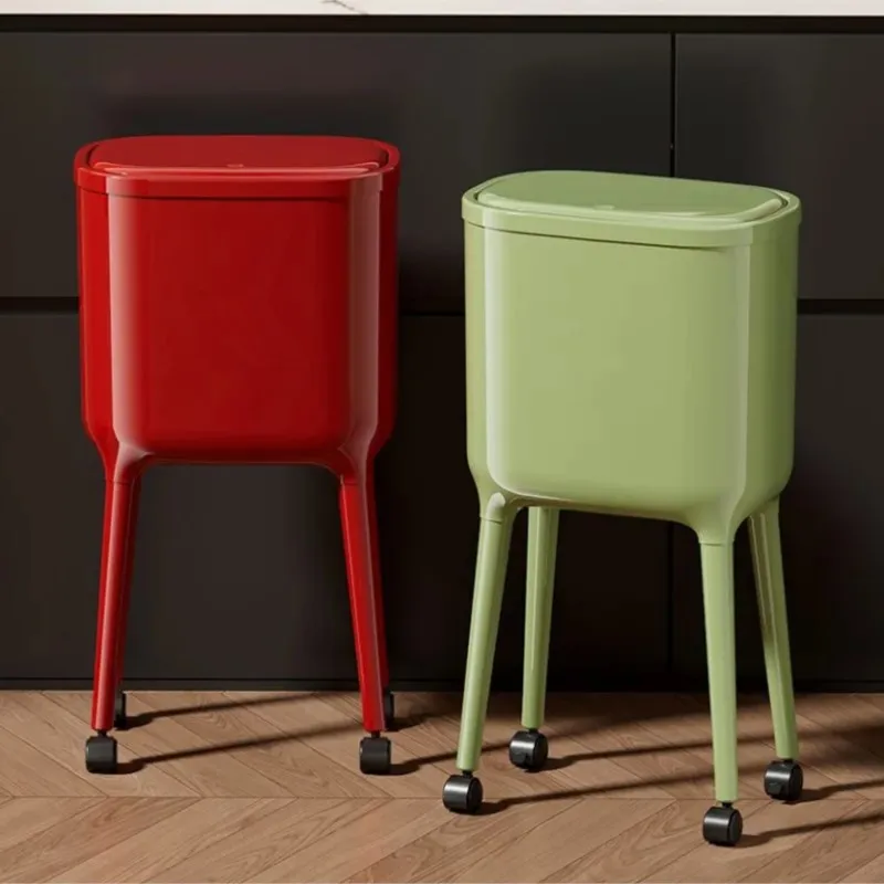 High Foot Garbage Bin  o Bending Over Household Kitchen Waste Bin Living Room Large Capacity Garbage Bin With Lid And WheelZI616