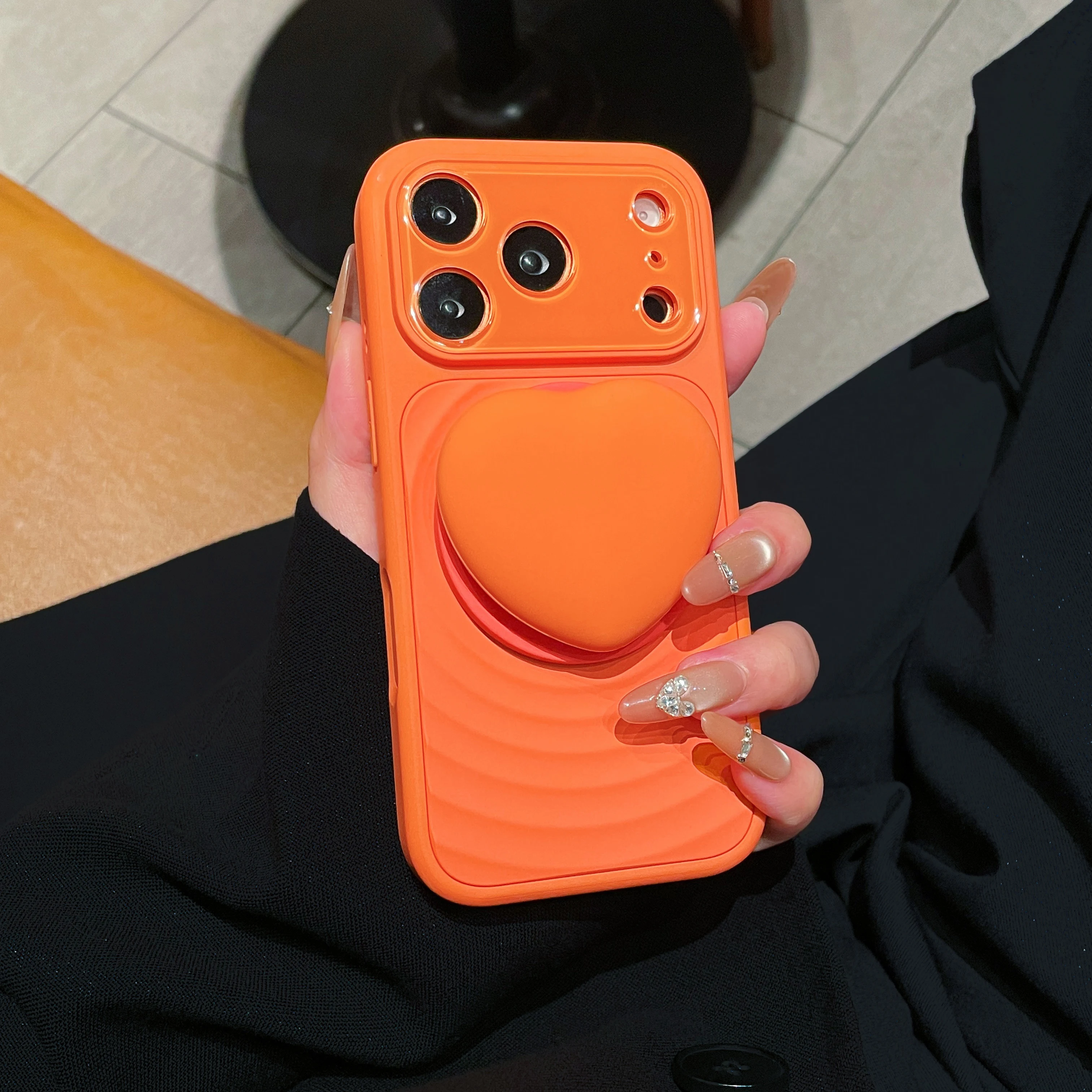 

Genuine Liquid Silicone Case For iPhone 15 16 17 Pro Max Wave Touch Magnetic Phone Cover with Love Heart Kickstand