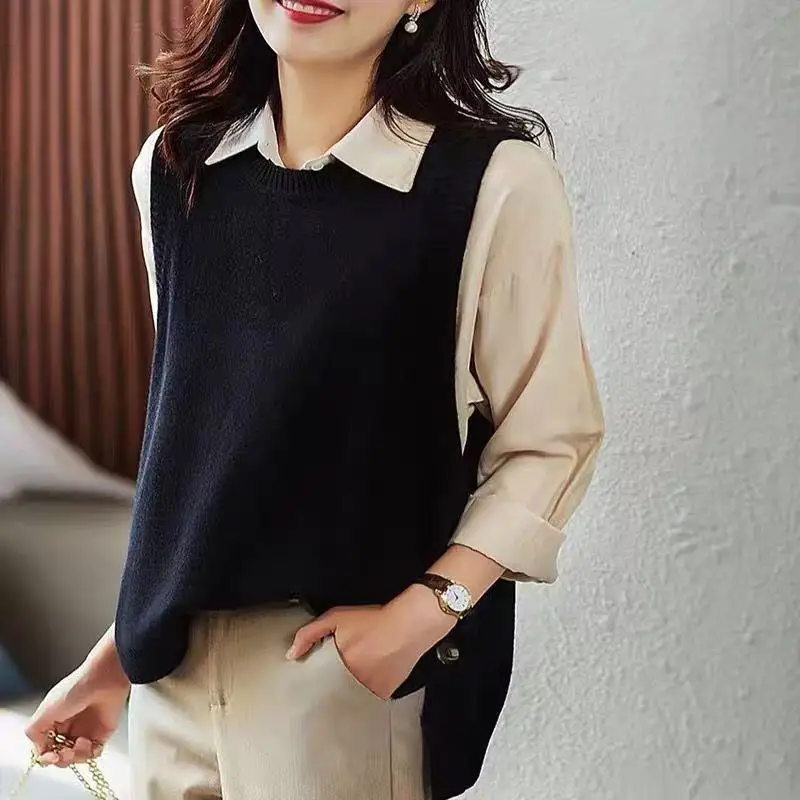 Sweater Cardigan O-neck Sleeveless  Women Autumn Winter Top Solid Sweater Knitted Vest Commuter Style Clothes Preppy Look 2023