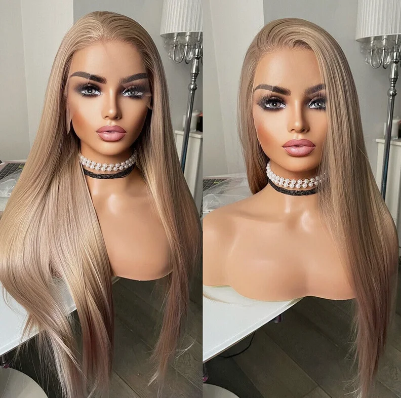

Blonde Synthetic Hair Heat Resistant Frontal Lace Wig Layered Long Straight