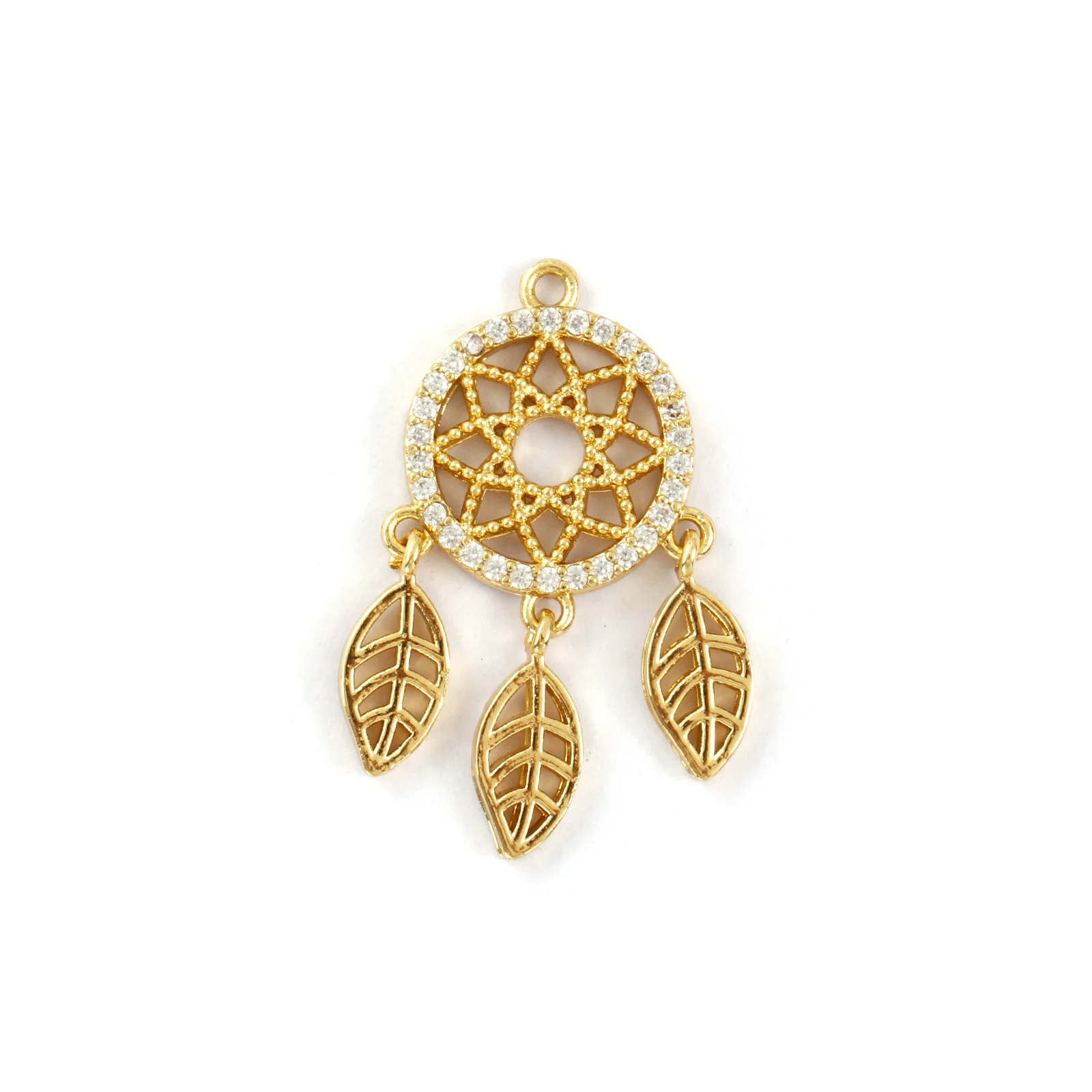 1pc Brass Pendant Gold Color Dream Catcher Clear Cubic Zirconia Hollow Charms DIY Necklace Women Jewelry Findings 3.1cm x 1.7cm