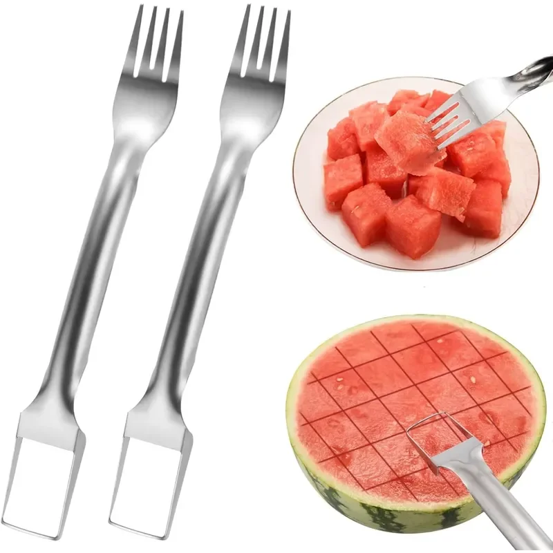 New Upgrade Summer Dual Head Fruit Cutter Watermelon Fork Slicer Tool 2-in-1 Stainless Steel Watermelon Cutter