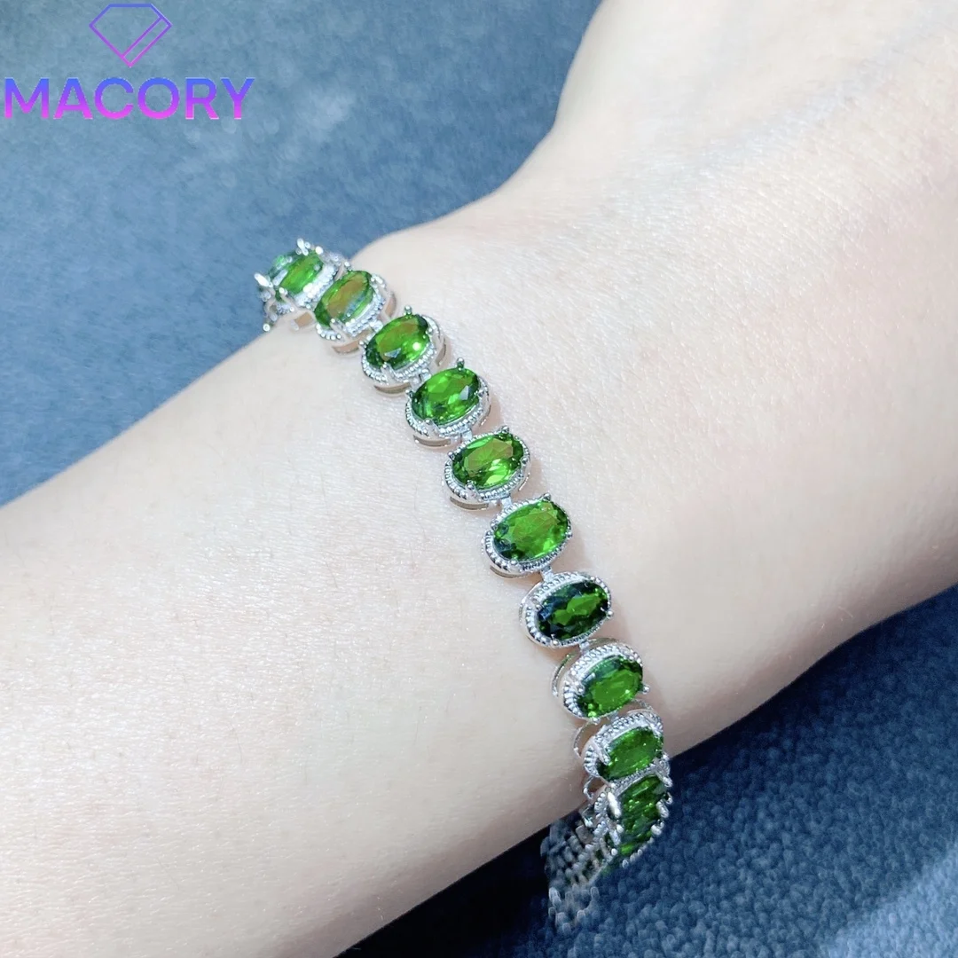 Silver natural diopside bracelet female gem jewelry 925 sterling silver certification bracelet Christmas gem female new