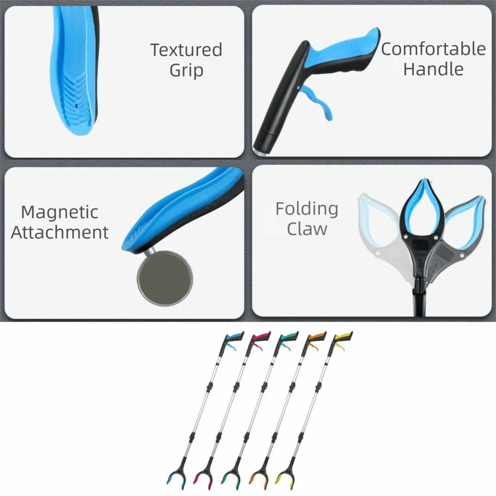

Easy To Hold Foldable Litter Picker Collapsible Wide Claw Mouth Trash Reacher Picker Lightweight Safe Garbage Grabber