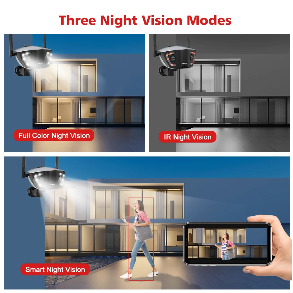 Cámara de vigilancia con Wifi para exteriores, dispositivo de seguridad de 4MP, 4G, POE, lente Dual, 180 °, gran angular, visión nocturna a Color,