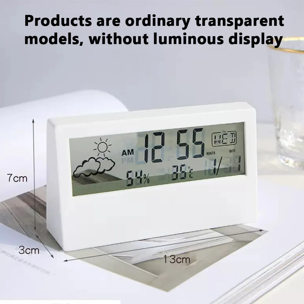 Reloj despertador de escritorio LED silencioso reloj electrónico meteorológico inteligente calendario perpetuo escritorio transparente