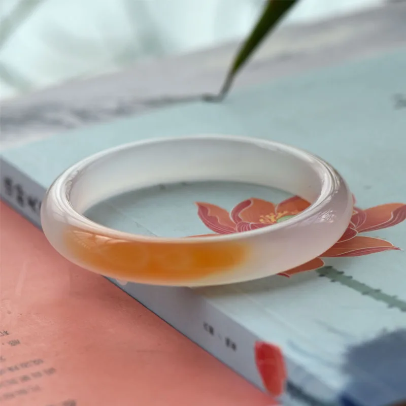 Natural Orange Agate Original Ice Transparent Honey Color Bracelet Chalcedony Floating Exquisite Jade Bangle Jewellery Accessori