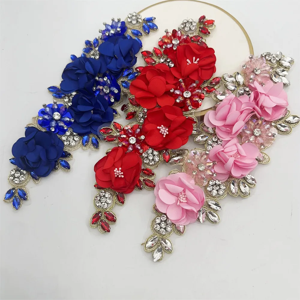 Patch de fleurs en strass brodé 3d fait à la main, 1 pièce, pour robe de mariée