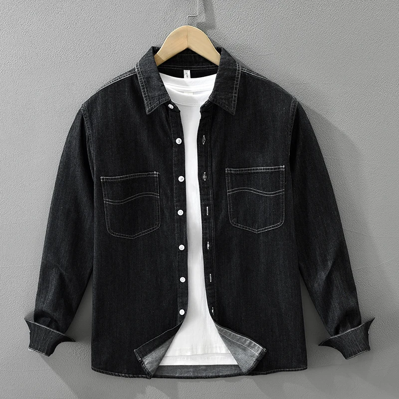 

Vintage Denim Shirt for Men Multi-pocket Loose Long Sleeve Cowboy Shirts Plus Size Men's Clothing 2025 Autumn New