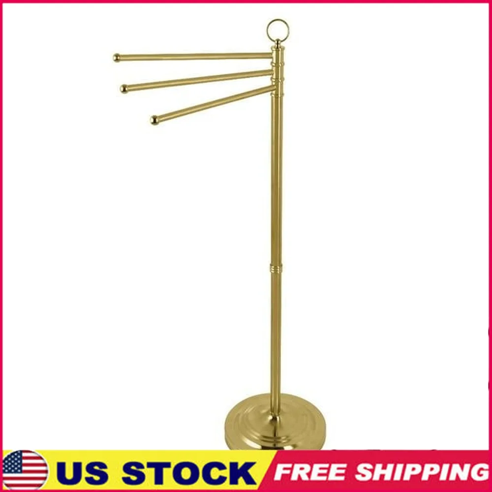 Vintage Freestanding Towel Rack Brushed Brass 3 Bars 360 Degree Swivel Easy No Installation Bathroom Accessory Home Decor Gifts