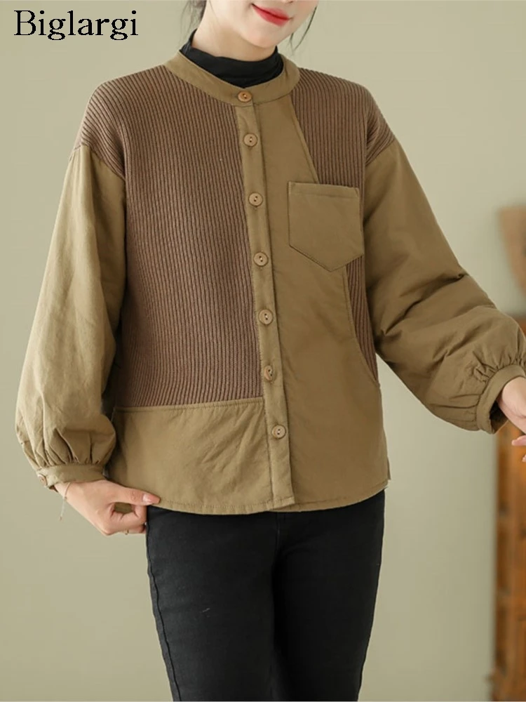 Oversized herfst winter patchwork jas dames vintage lange mouw dames jassen casual losse vrouw uitloper jas