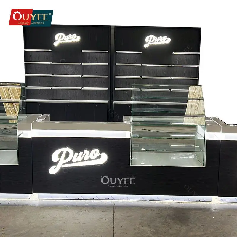 Customized-Luxury Display Supplier Cabinet Tall Led Glass Display Showcase Smoke Shop Cabinets Glass Disp