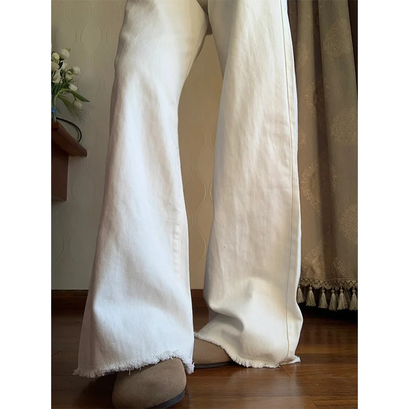 

Женские джинсы свободного кроя с высокой талией и широкими штанинами, весна-осень 2023, новые утягивающие брюки длиной до пола с потертостями по подолу прямого кроя