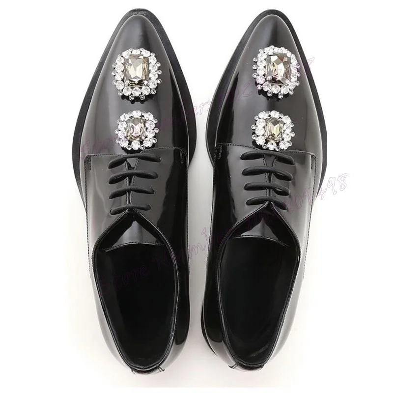 Black Crystal Decor Men's Derby Shoes Patent Leather Lace Up Handmade Dress Shoes for Men Party Luxury Shoe Zapatos Para Hombres