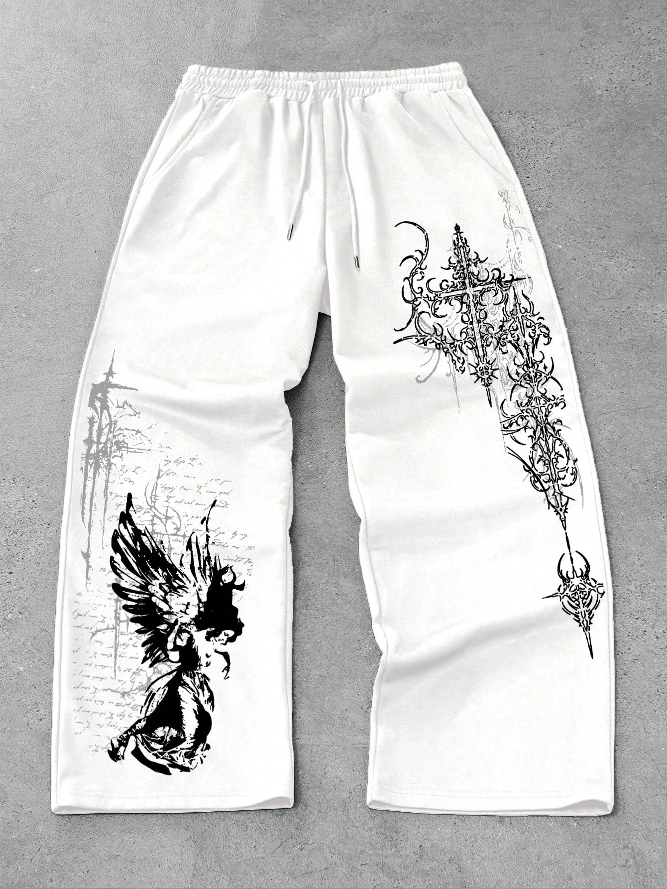 Y2K Grunge Gerade Sporthose, Schnelltrocknende Retro Gothic Dämonenkreuz Dunkle Grafik-Print Atmungsaktive Alltags-Jogginghose für Kinder – Detail 8