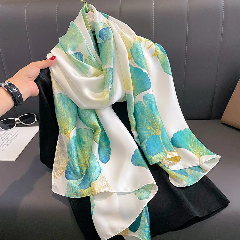 2023 New Silk Scarves Women Beach Long Fashion Print Soft Scarf Autumn and Winter Large Size Windproof Scarf 180*90cm Lady Hijab