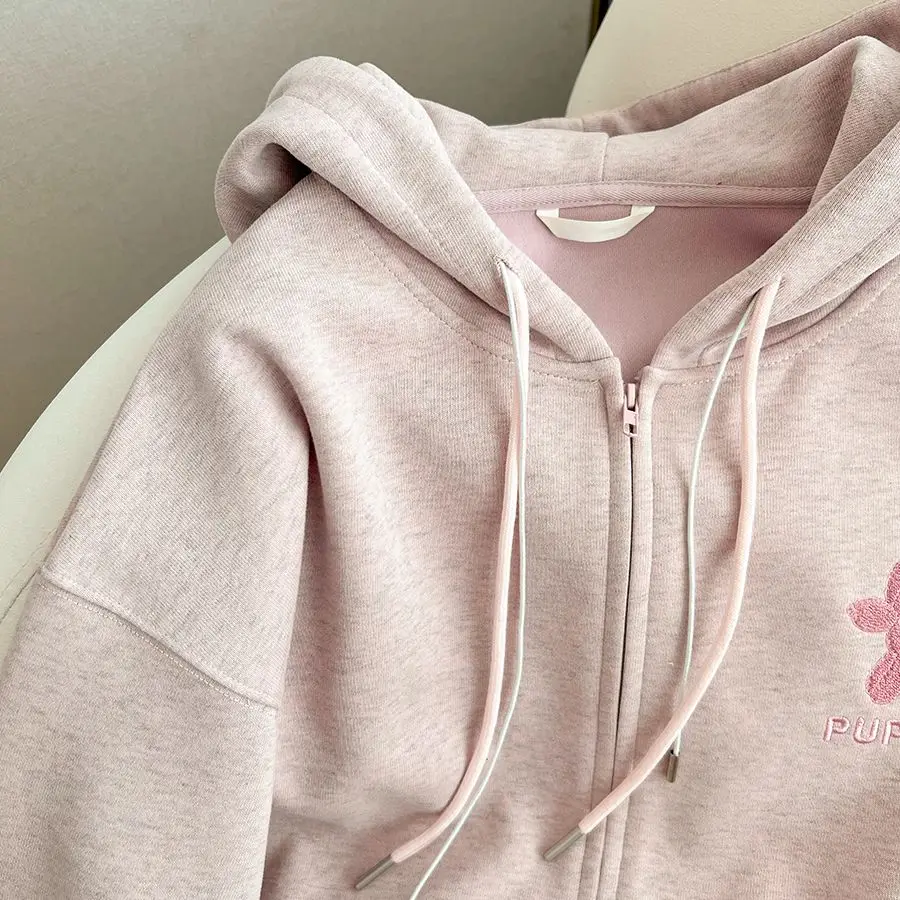Koreaanse Sle Zoete Roze Hoodie Jaet Loose Fit Mannen Vrouwen Herfst Winter Faion Ontwerp Afslanken Top Trendy Streetwear