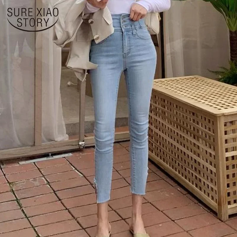 High Waist Jeans Skinny Pencil Jeans 2022 Autumn Single-breasted Streetwear Casual Women Denim Trousers Lady Pantalon 10411