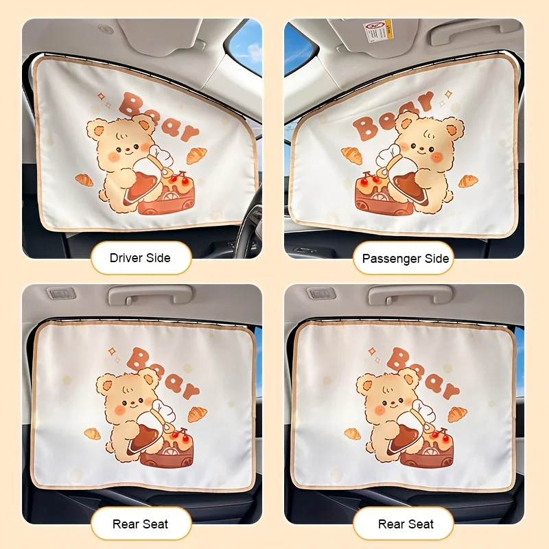 1pc Car Curtain, Creative Track Type Sun Shade for Car, Cute Cartoon Car Sun Blind, Cartoon Car Window Cover