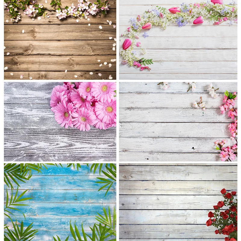 

SHUOZHIKE Spring Flower Wood Board Photography Backdrops Photo Studio Props Wooden Floor Art Fabric Photo Backgrounds 21318MB-02