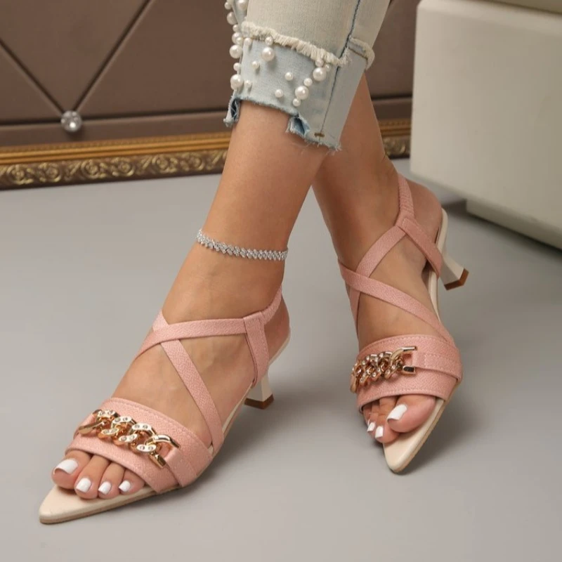 Summer Women Sandals Stiletto High Heels Buckle Strap Design Large Size Fashion Party Shoes
