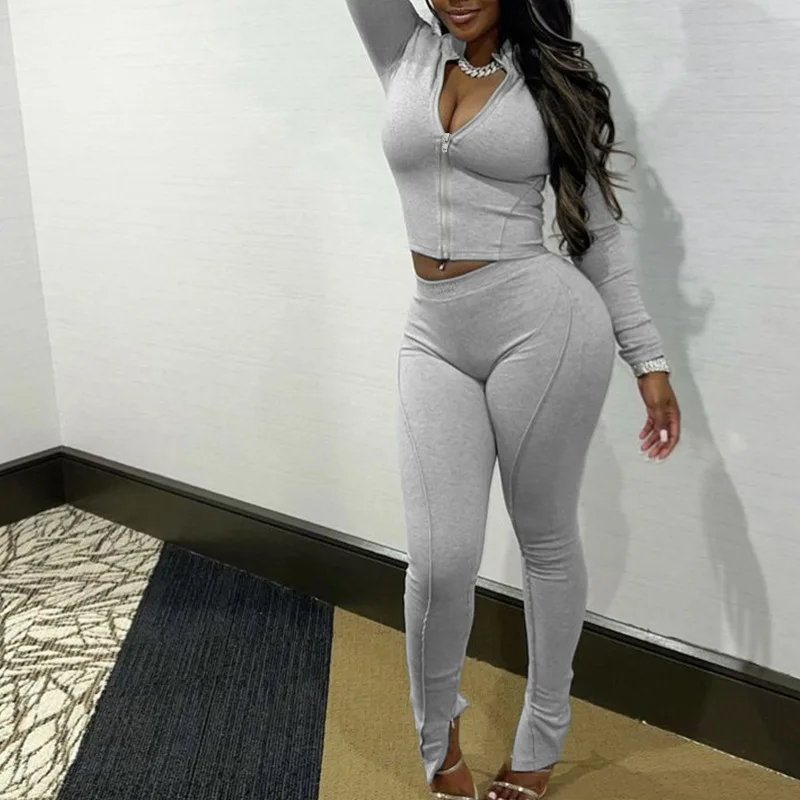 

Осень-зима 2025, однотонный тонкий повседневный комплект из 2 предметов, женский кардиган на молнии с длинными рукавами, куртка-карандаш с высокой талией, уличная одежда