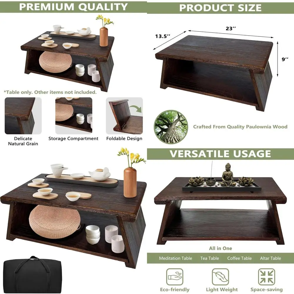 

Folding Paulownia Wood Low Table, 23x13.5, Storage Tatami Table for Meditation and Altar Use