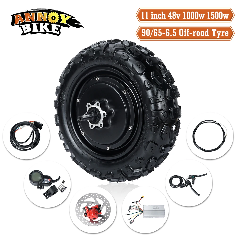 

11-дюймовый комплект двигателя для скутера 48v1000w 1500w, колесо для скутера, комплект контроллера для внедорожных шин, электрический велосипед, высокоскоростной бесщеточный двигатель