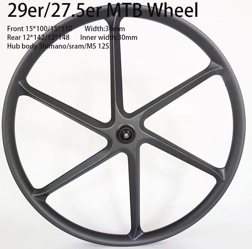 700C 29er 27.5er Carbon 6 Spoke Wheels E-Bike Wide 36mm Inner 30mm  XC AM  MTB Wheelset 29inch Wheel 15x100 15x110 12x142 12x148