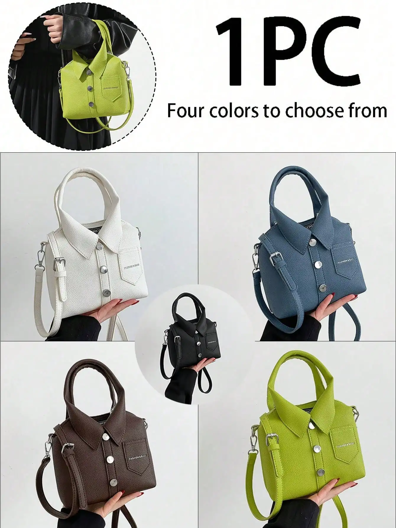 

Mini Shirt-Style Women's Handbag in Synthetic Leather, Detachable Strap, Front Pocket
