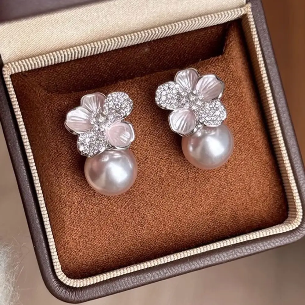 Damo Earring Romentic Flower Pearl Earrings Silver Color Stainless Steel Women Jewelry  Design Luxury Jewelry Party Gift Earring