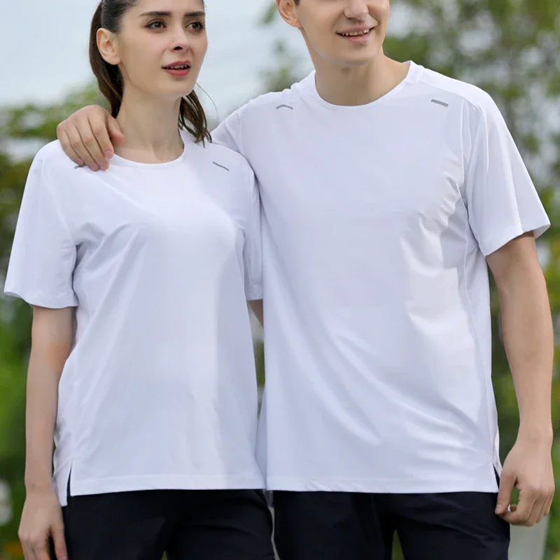 Summer Sports Ice Silk T-shirt Men Running Short Sleeve T Shirts Man Thin Solid Color Tee Top Unisex Elasticity Sweatshirt