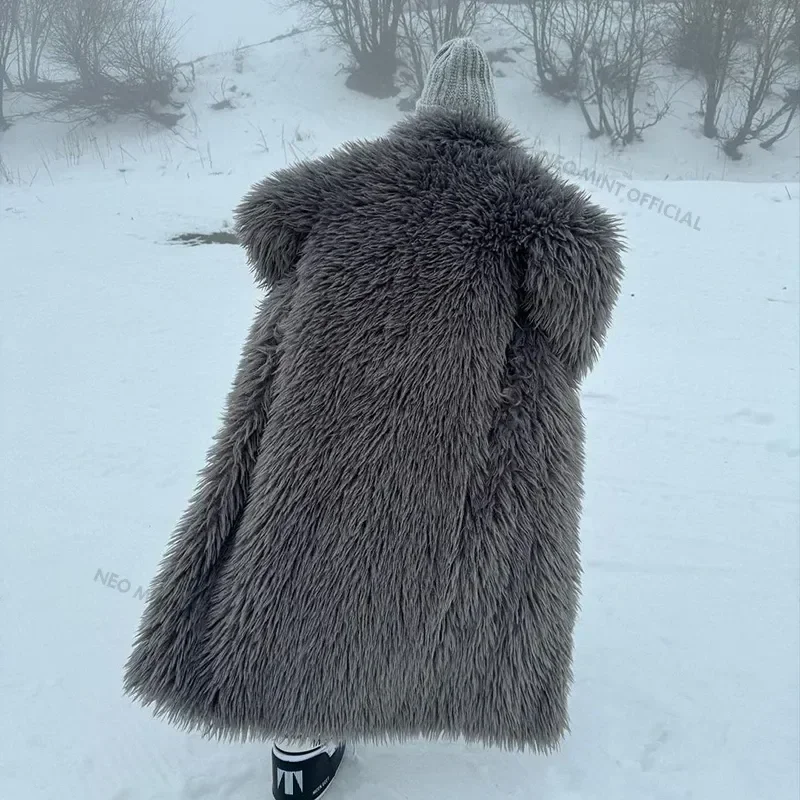 معطف تيدي فاخر طويل جدًا من فرو الضأن للنساء للربيع والسيدات على طراز الزوجة معطف كبير الحجم من الفرو الصناعي المكتنز