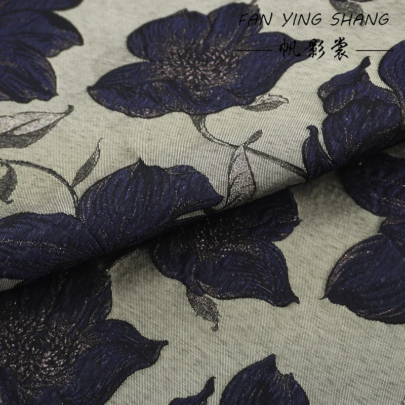 

2026 Fashion Elegant Blue Brocade jacquard Fabric For Coat Dress Telas Costura Tissus ткань Sewing Tecido Cloth Diy