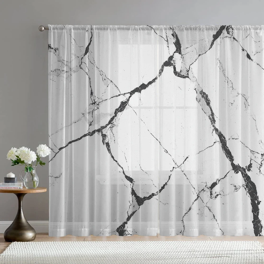 2Pcs Deep Gray Cracked Marble Print Home Decoration Window Screens Suitable For Coffee Shops, Restaurants, Bedrooms