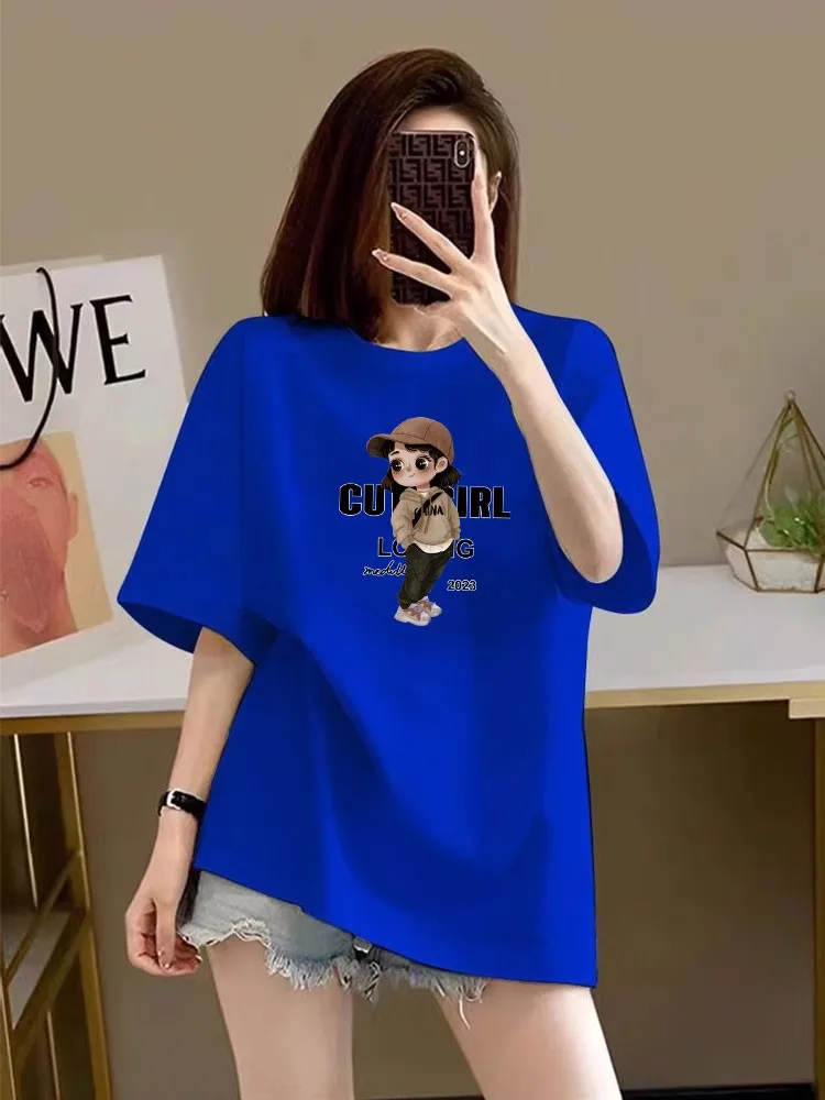 Pure Cotton Short Sleeve Women's T-shirt Summer Loose Dopaamine Candy Color Matching Sister's Group Friend's Class Uniform Top