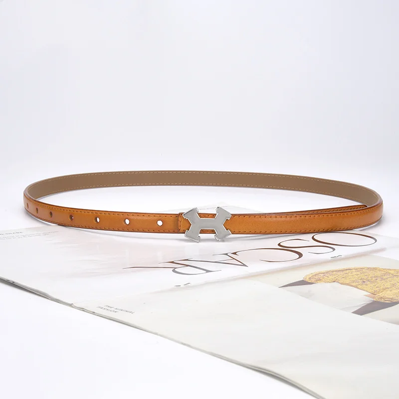 حزام نسائي رفيع من الجلد الطبيعي ، علامة تجارية فاخرة ، ديكور ، مشبك ناعم ، مطابقة ، بدلة دنيم ، أزياء السيدات