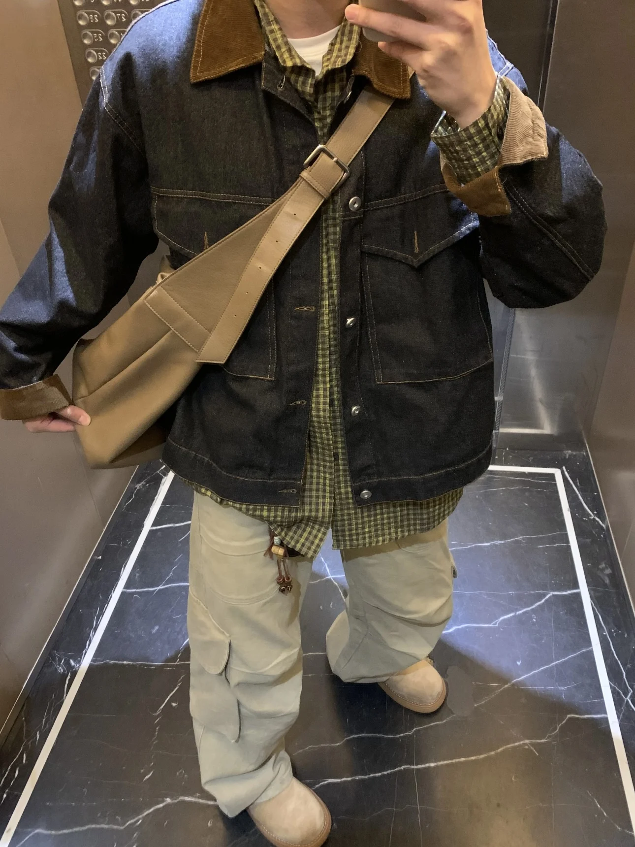 

American Retro Barn Sle Men's Casual Workwear Vintage Patchwork Color Collar Jaet Bla Denim Coat Autumn Season