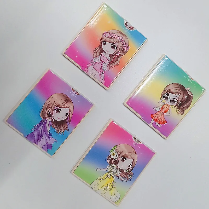 10 Pcs Mix Model Cartoon Cute Cosmetic Mirror / Sweet Women Makeup Pocket Mini Portable