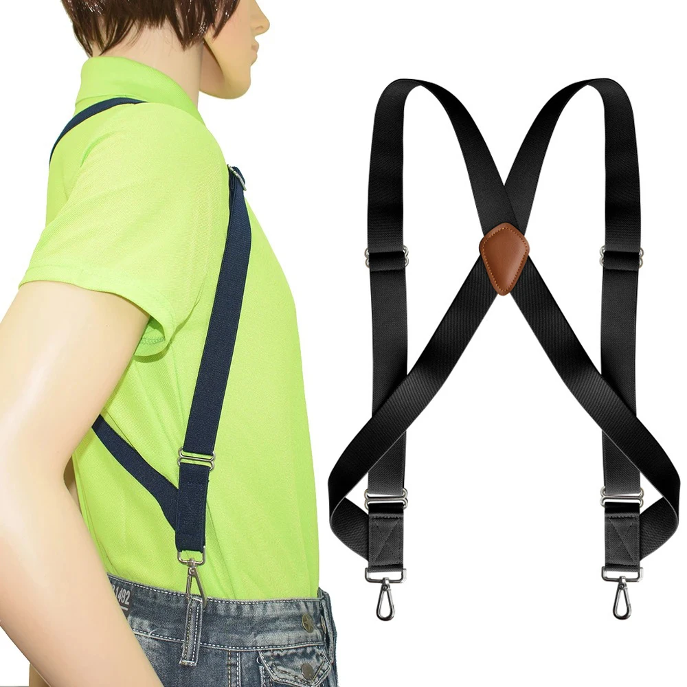 Men\'s Heavy Duty Trucker Suspenders 3.5cm Wide X-Back with 2 Side Clip Swivel Hooks Adjustable Elastic Big Tall Trouser Braces