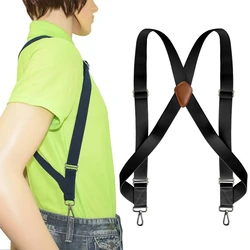 Suspensórios para caminhoneiros pesados para homens, X-Back largo com 2 grampos laterais, ganchos giratórios, ajustáveis, elásticos, suspensórios grandes para calças, 3,5 cm