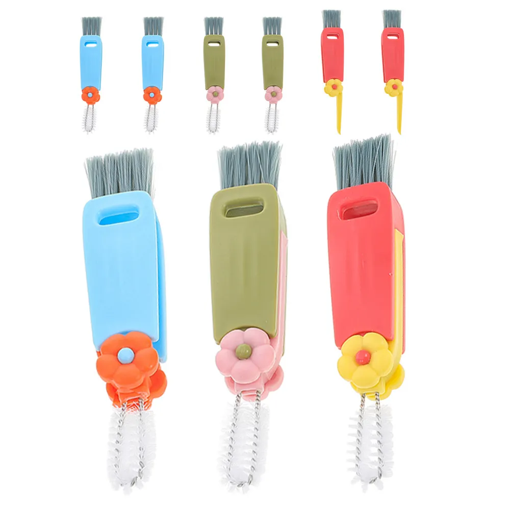 9Pcs Multifunctional Baby Bottle Cleaning Brush Flower Shape Cup Lid Cleaner Portable Small Bottle Cleaning Tool