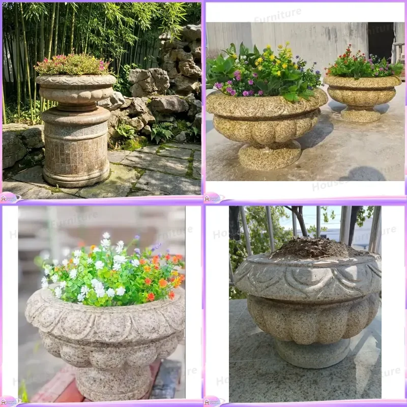 Modern Polished Granite Planter Outdoor Garden Flower Box Large Stone Pot for Courtyard Villa Hospital Landscape Decoration