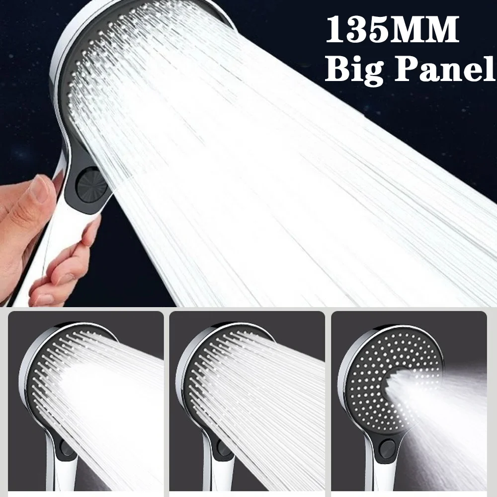 

New 13.5CM Big Panel Booster Mixer 3 Modes Shower Head High Pressure Water Saving Faucet Mixer Hose Set Bathroom Accessories